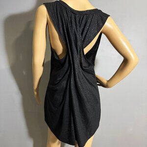 Black Floral Embossed Open-Back Tunic Top 🖤 draped twist detail